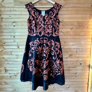 Yoana Baraschi Mirissa Dress Black Copper Floral Jacquard Elegant Formal Sz 6